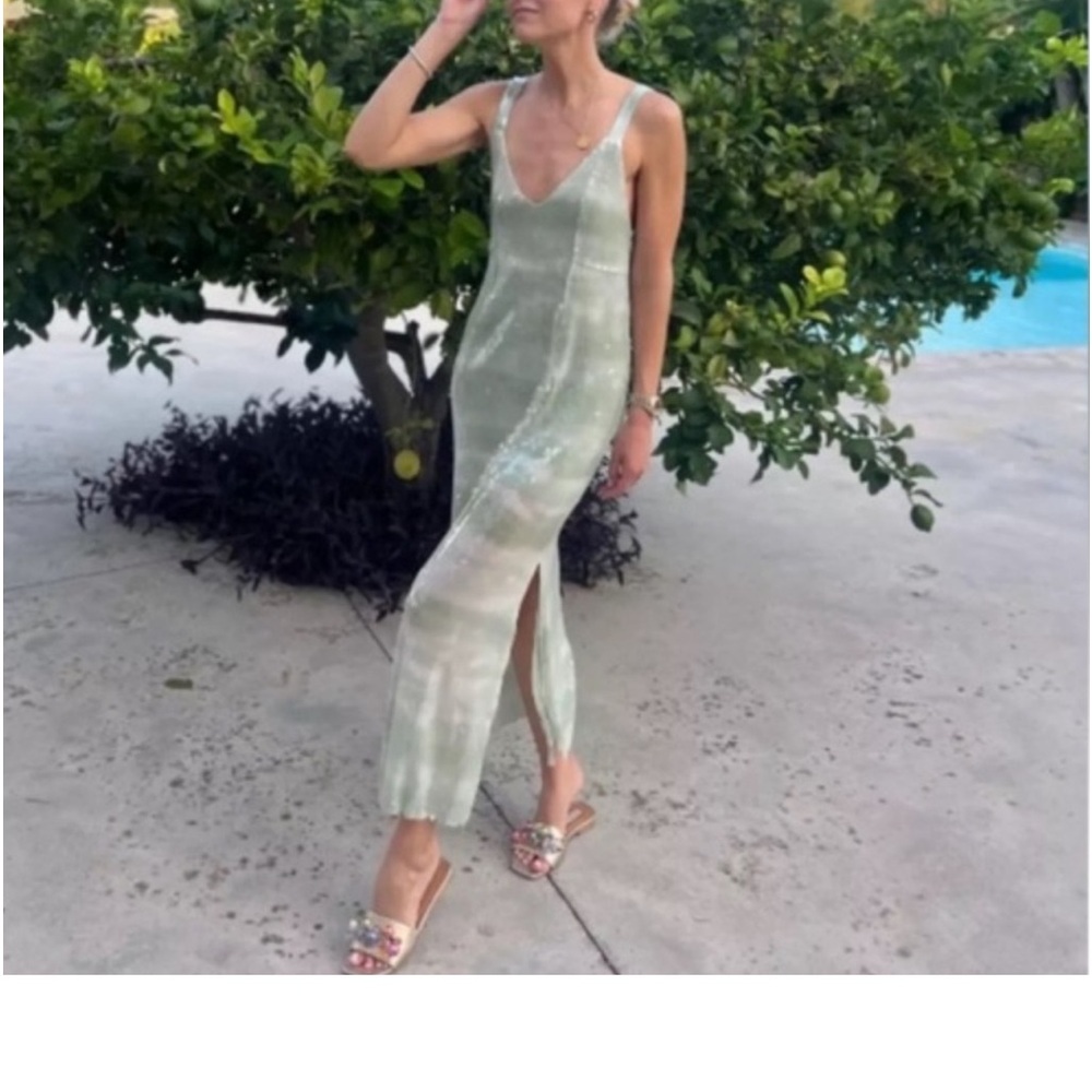 New Caroline Constas Mint Ombre Sequin V-Neck Sleeveless Midi Dress NWT - Picture 3 of 14